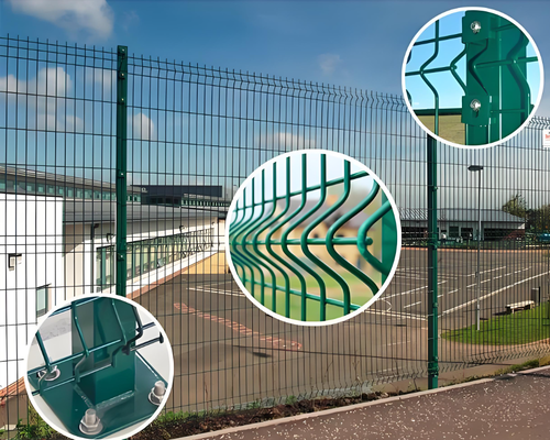 Decorative RAL6005 PVC Coated 6FT High V Mesh Security Fence Panel 50x200mm Hole 3D Curved Garden Perimeter System